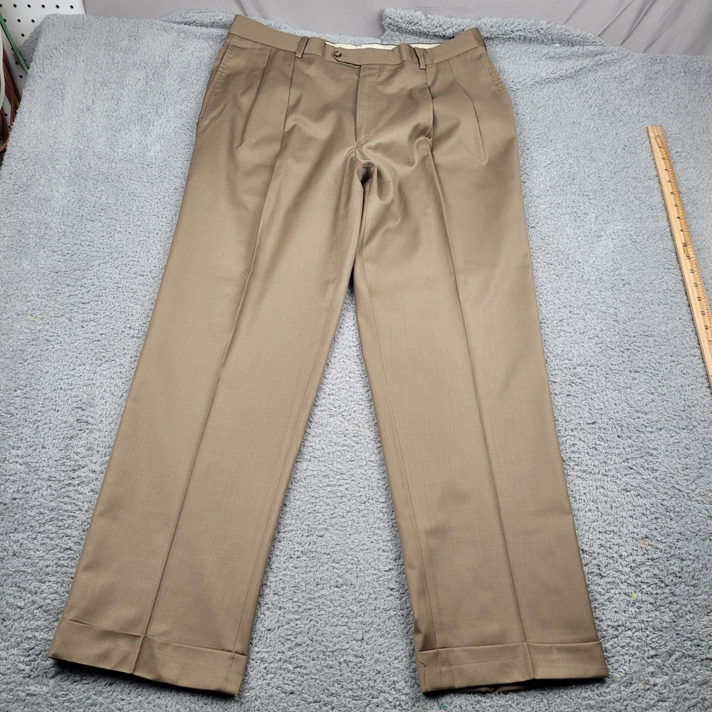 Jos A Bank Signature Collection Mens Wool Pleated Dress Pants 37R‎ Brown torn